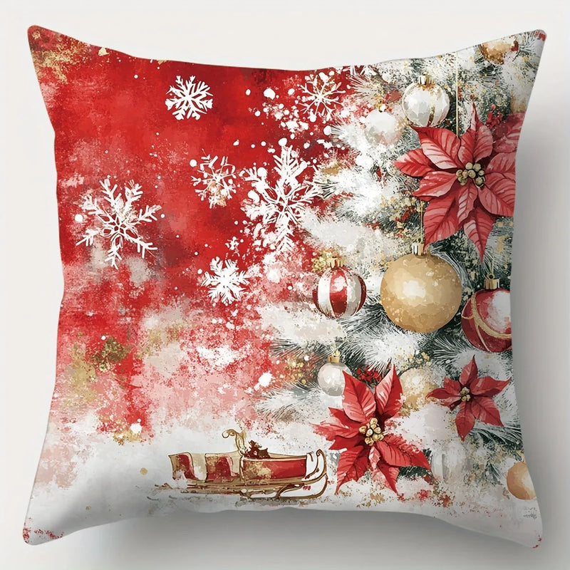 Axyaa Christmas Pillowcase - Red Santa Claus Snowman Sofa Cover - Home Decor Gift