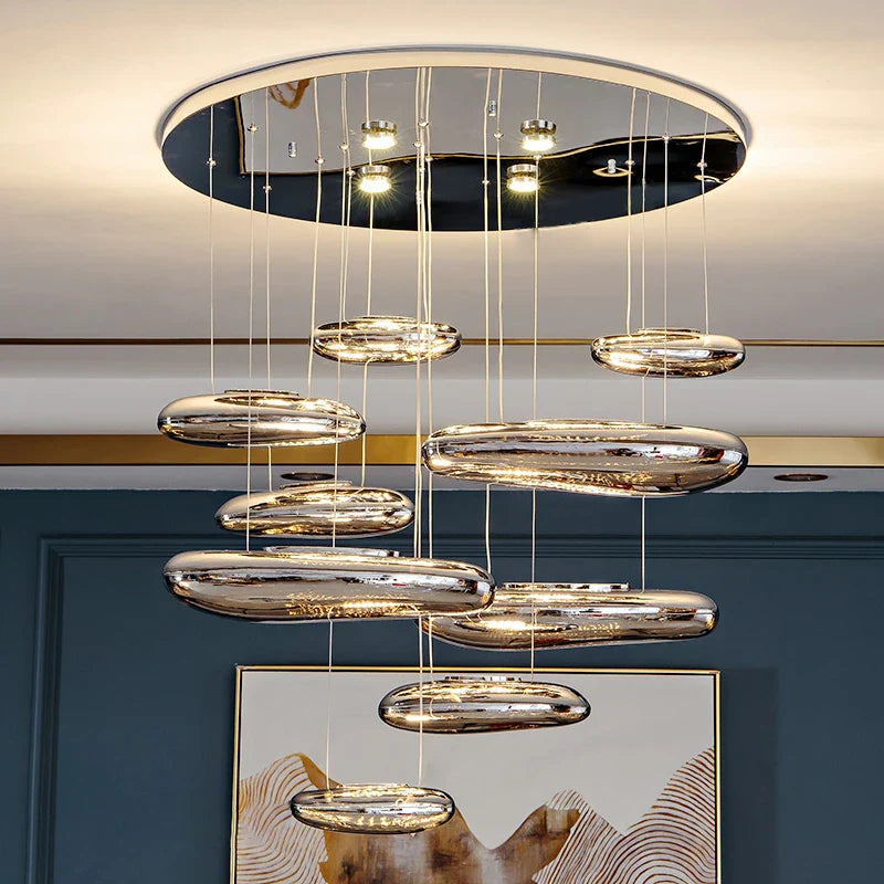 Axyaa Chrome Ceiling Chandelier - Modern Luxury LED Pendant Lights for Home Decor