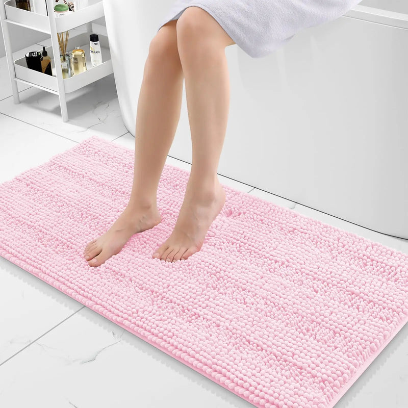 Axyaa Chenille Bath Mat - Absorbent & Non-Slip Plush Shaggy Bathroom Rug