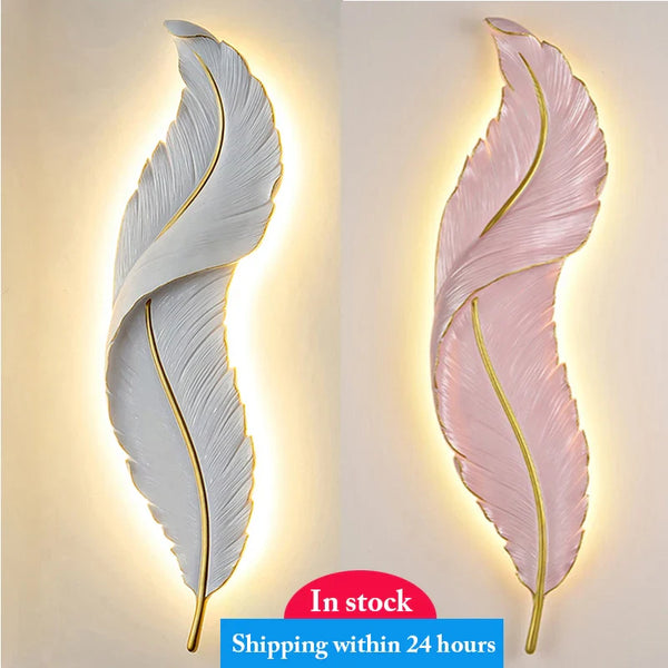 Axyaa Modern LED Feather Resin Wall Lamp for Bedroom, Living Room, and Hallway Decor