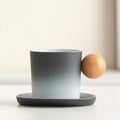Axyaa Ceramic Coffee Set with Wooden Handle, Coarse Pottery, Retro Design