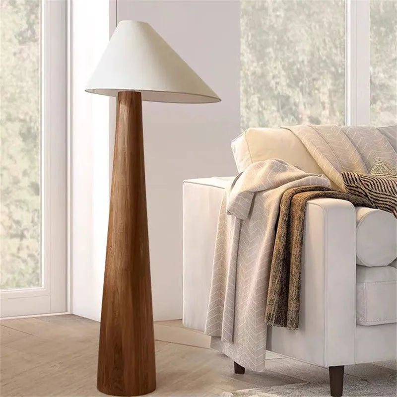 Tapered Oak Wood Floor Lamp Wabi-sabi Nordic Standing Lamp by Axyaa