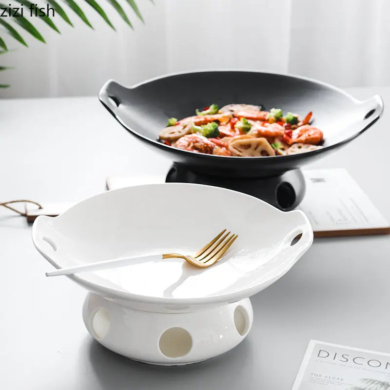 Axya Ceramic Dinner Plates Hot Pot Stove Set - Creative, Irregular Design Solid Color Tableware.