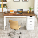 Axyaa Rustic Brown Computer Desk with 5 Drawers, 47" Home Office Study Laptop Desk