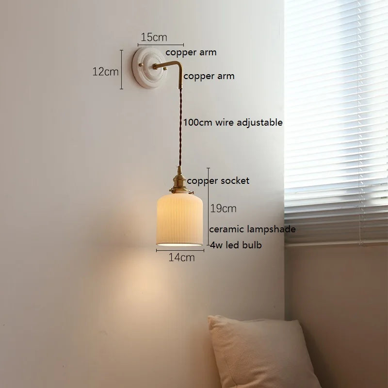 Axyaa Ceramic LED Wall Sconce with Adjustable Copper Arm