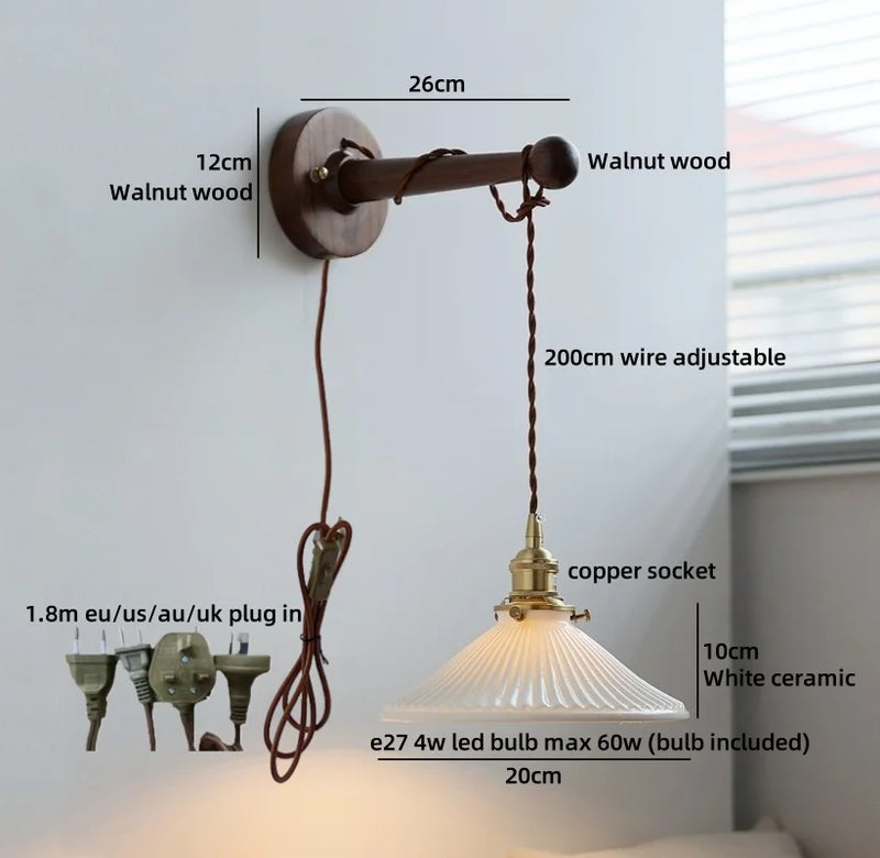 Axyaa Ceramic Wood Brass LED Wall Sconce for Home Decor