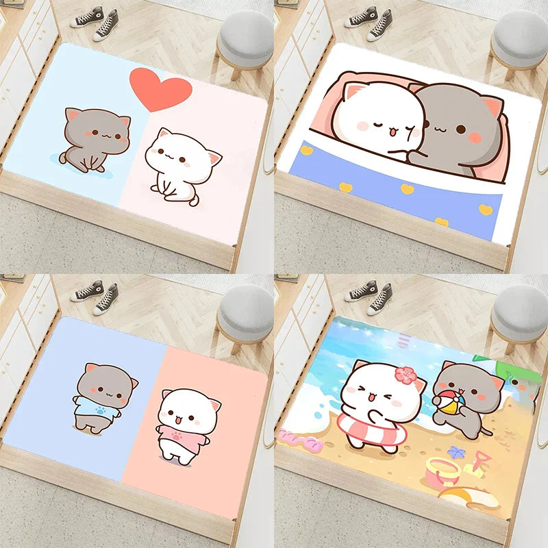 Axyaa Cute Peach Mochi Print Entrance Door Mat - Kawaii Room Decoration