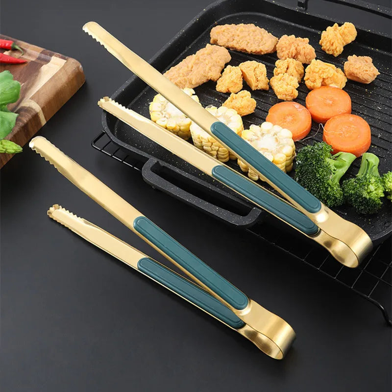 Axyaa Stainless Steel Non-Slip Food Tong Korean Style BBQ Bread Ice Clip