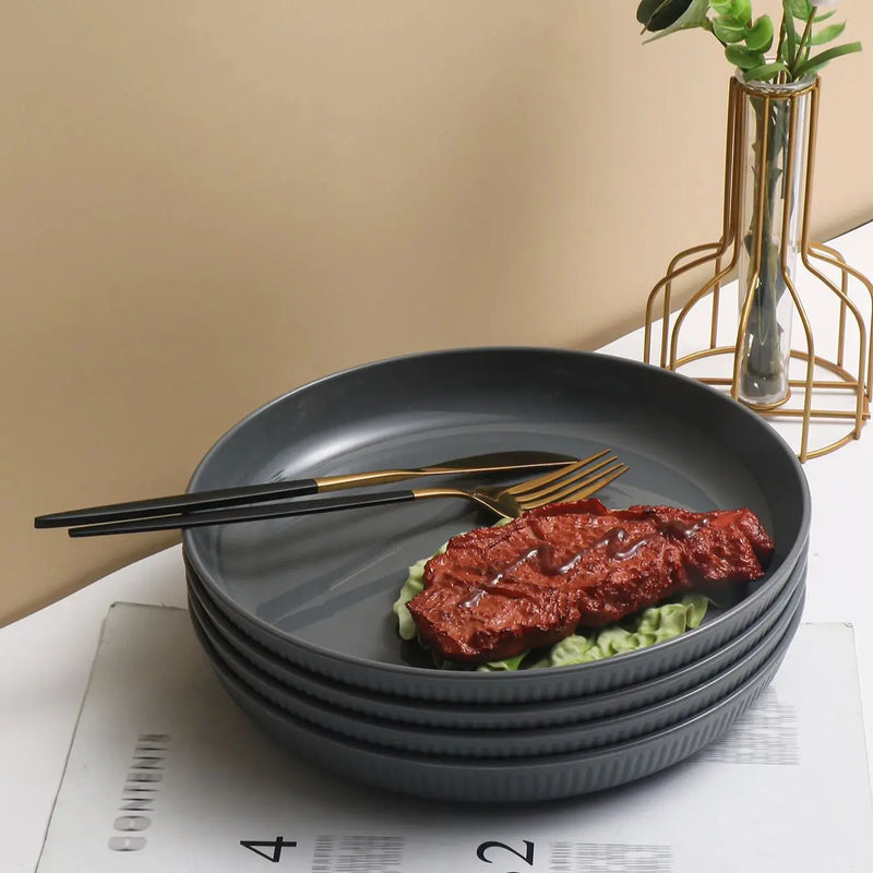 Axyaa Grey Striped Plastic Plate Set - Ideal for Table, Camping, and Desserts