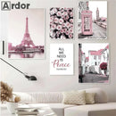 Pink Flower Eiffel Tower Poster | Axyaa Architecture Art Print Canvas Painting