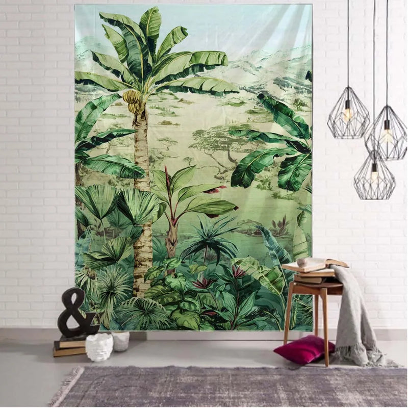 Axyaa Jungle Palm Tree Tapestry: Tropical Plant Leaves Wall Hanging.