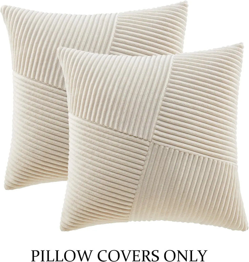 Axyaa Boho Corduroy Throw Pillow Cover 18x18 Inch with Diagonal Pattern