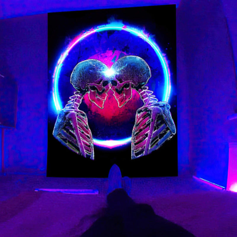 Axyaa Psychedelic Hippie Skull UV Reactive Wall Hanging for Individual Room Decor