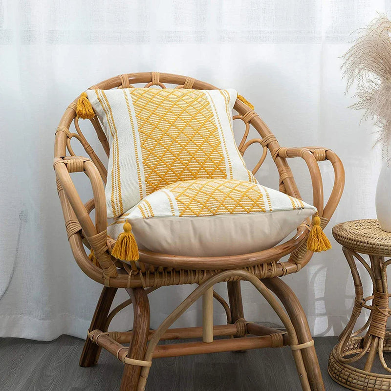 Axyaa Tufted Knit Tassel Cushion Cover 45x45cm Linen Throw Pillowcase