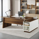 Axyaa Mid-Century Modern L-Shaped Executive Desk with Cabinet and Shelves