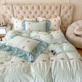 Axyaa Pink Lace Gauze Bedding Set - Elegant Princess Style Queen Duvet Cover