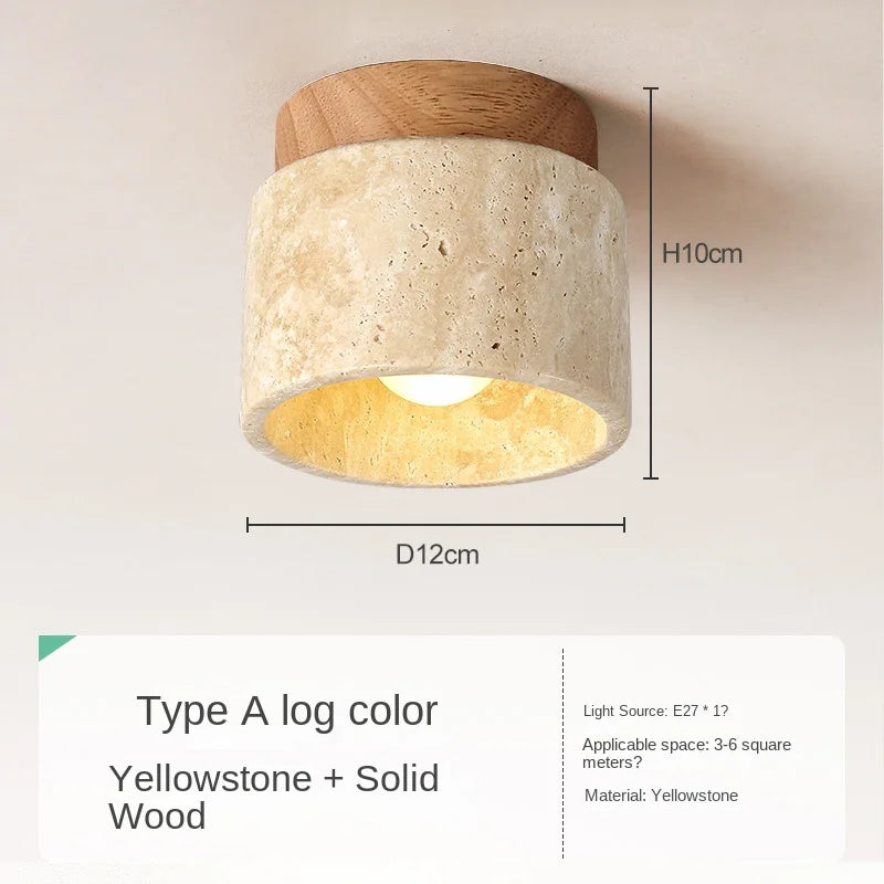 Axyaa Round Stone Wood LED Ceiling Light for Home Living Corridor Balcony