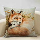 Axyaa Fox Linen Pillowcase - Nordic Animal Theme Decorative Cushion Cover 45x45cm