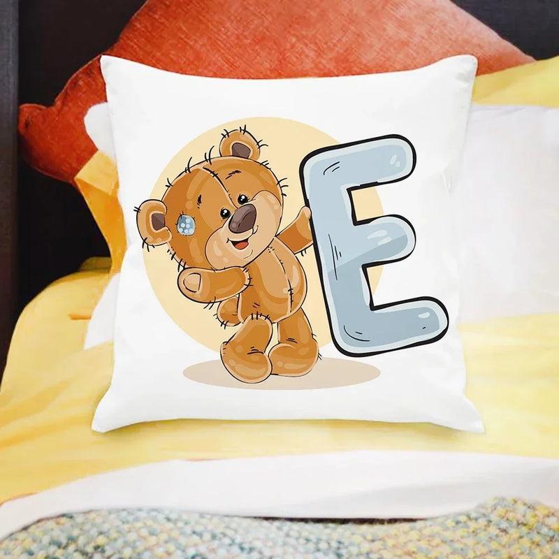 Axyaa Cartoon Bear Alphabet Print Cushion Cover - Children's Room Decor