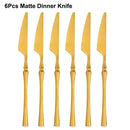 Axyaa 24-Piece Gold Stainless Steel Cutlery Set Flatware Knife Fork Spoon Mirror Matte