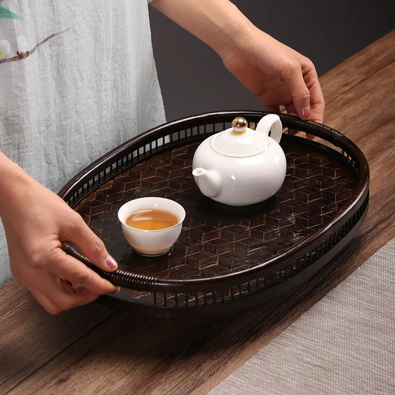 Axya Bamboo Tea Tray - Japanese Woven Dry Brewing Table Pot Storage Tray