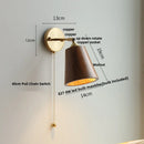 Axyaa Nordic LED Wall Sconce Walnut Wood Copper Pull Chain Switch Lamp