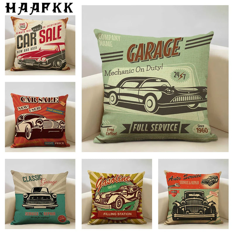 Axyaa Classic Cars Print Cushion Cover 45X45CM Pillowcase Linen Throw Pillow