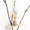 Axyaa Wood Bead Macrame Leaf Wall Shelf Set - Boho Nordic Home Decor Display