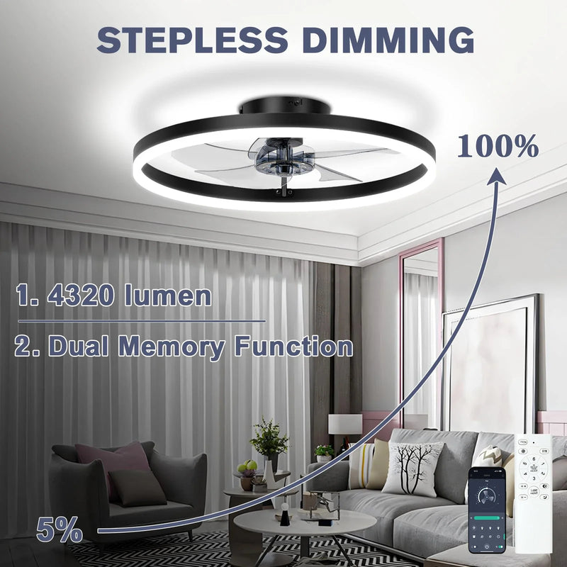 Axyaa 50CM Ceiling Chandelier Fan Remote Control Low Profile Reversible Motor