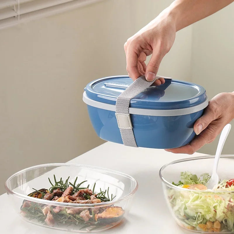 Axyaa Two-Compartment Portable Lunch Box with Detachable Salad Cup.