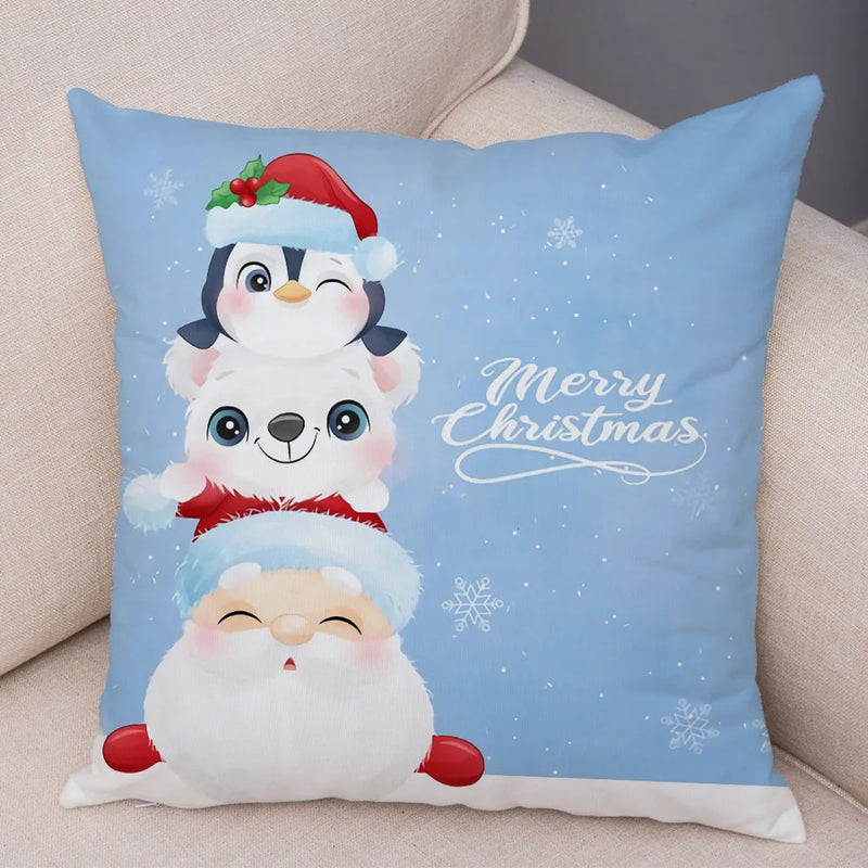 Axyaa Santa Little Penguin Pillowcase 45x45cm Merry Christmas Deer Cushion Cover