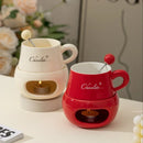 Axyaa Ceramic Cheese Chocolate Melting Mug with Fork, 280ml European Candle Cup