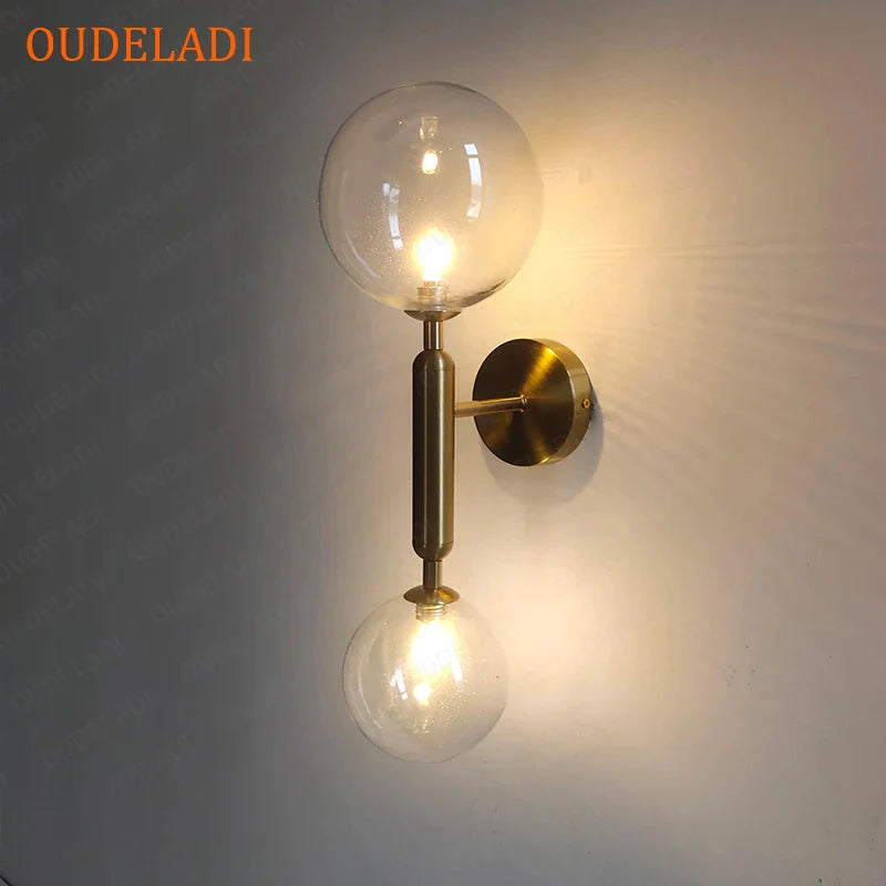 Axya Modern Golden Glass Wall Lamp Round Ball Sconce - 2 G4 Bulbs