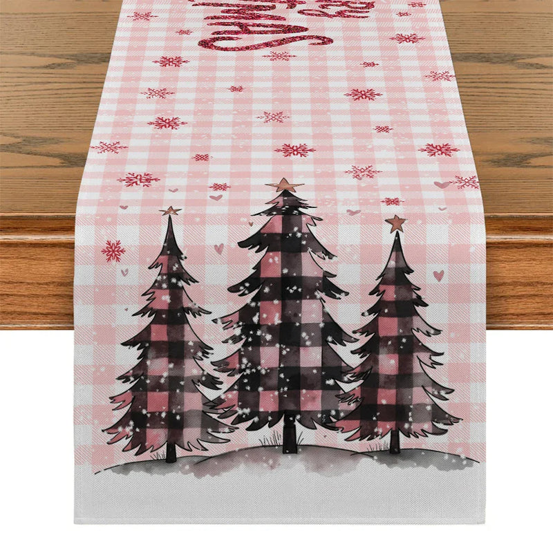 Axyaa Christmas Tree Gold Snowflake Table Runner for Farmhouse Holiday Party