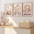 Boho Flowers Sun Moon Wall Art Canvas Print Set by Axyaa