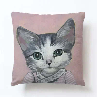 Axyaa Cartoon Animal Linen Pillowcase for Home Sofa Decor