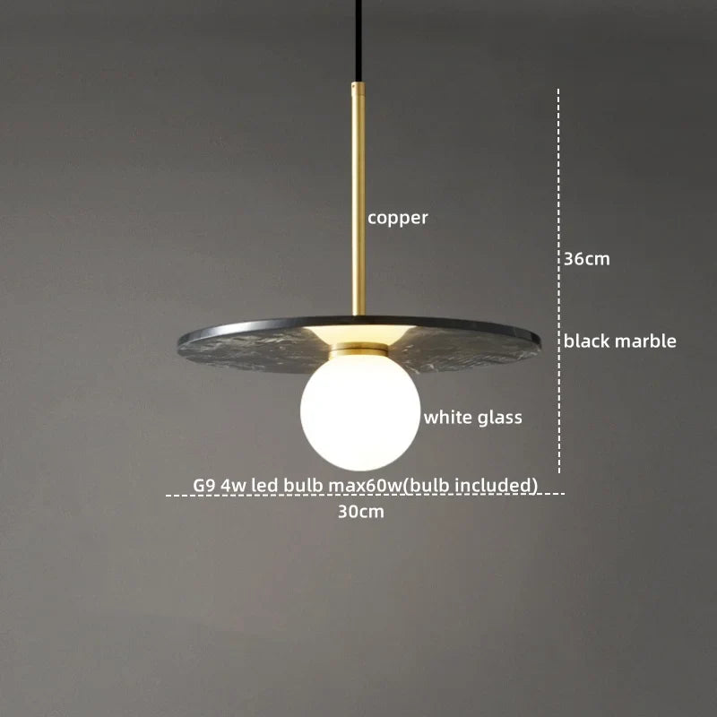 Axyaa Marble Copper LED Pendant Lamp for Modern Interiors
