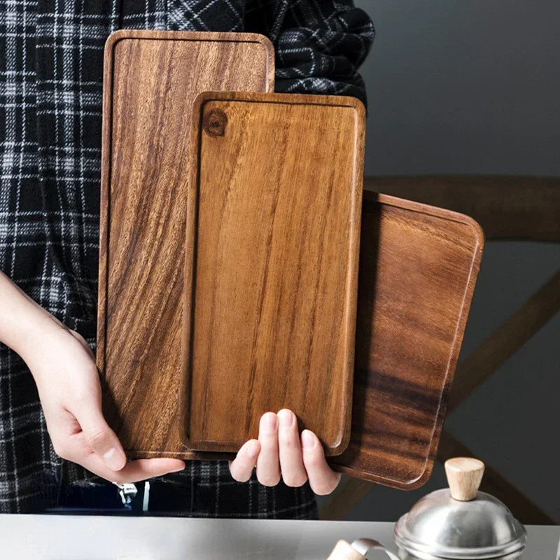 Axya Solid Wood Japanese Walnut Tea Tray for Home, Square Dinner Plate