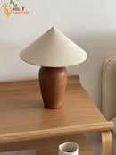 Axyaa Walnut Linen Table Lamp LED E27 Bedroom Bedside Minimalist Design