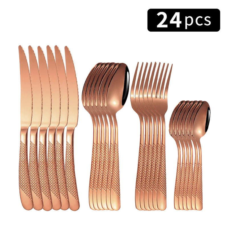 Axyaa 24pc Stainless Steel Tableware Set for Family Dining