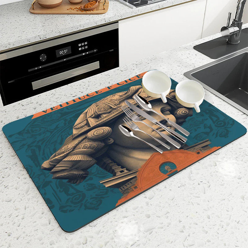 Axyaa Absorbent Sculpture Pattern Drying Mat - Kitchen & Bathroom Tableware Pad
