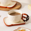 Axyaa Ceramic Bread Coffee Mug Set with Saucer - Big Easy Drinking Cups