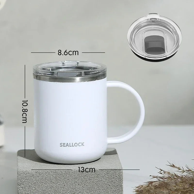 Axyaa Stainless Steel Double-Layer Water Cup with Lid for Home & Office