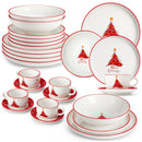 Axyaa 12/30 Pc Christmas Dinnerware Set: Christmas Tree Ceramic Plate, Dinner/Dessert/Soup/Bowl/Mug