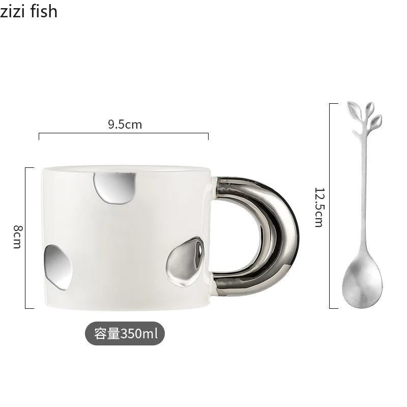 Axya Electroplated Ceramic Coffee Mug with Large Handle for Home and Office
