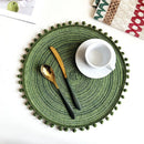 Axyaa Red Pompom Placemats - Set of 6/10, Cute Woven Table Mats for Kitchen & Dining