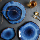 Axya Deep Blue Irregular Ceramic Dinner Plate Hotel Kitchen Tableware Tray
