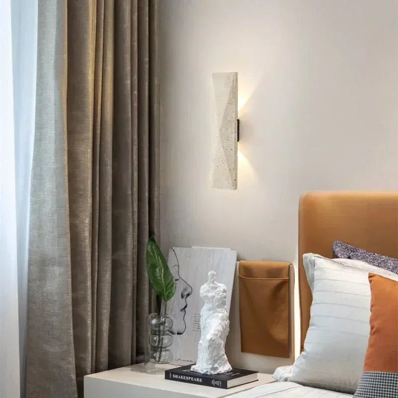 Axyaa Yellow Travertine Stone Japanese Style LED Wall Lamp