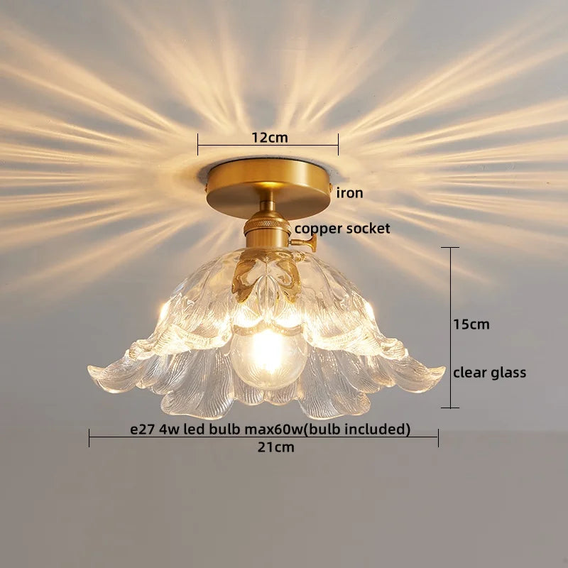 Axyaa Glass Copper LED Ceiling Light Fixture Simple Art Bedroom Living Room Chandelier