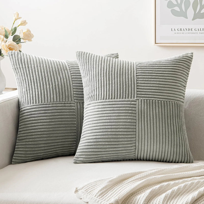 Axyaa Soft Corduroy Throw Pillow Covers - 18x18 Inch Boho Home Decor